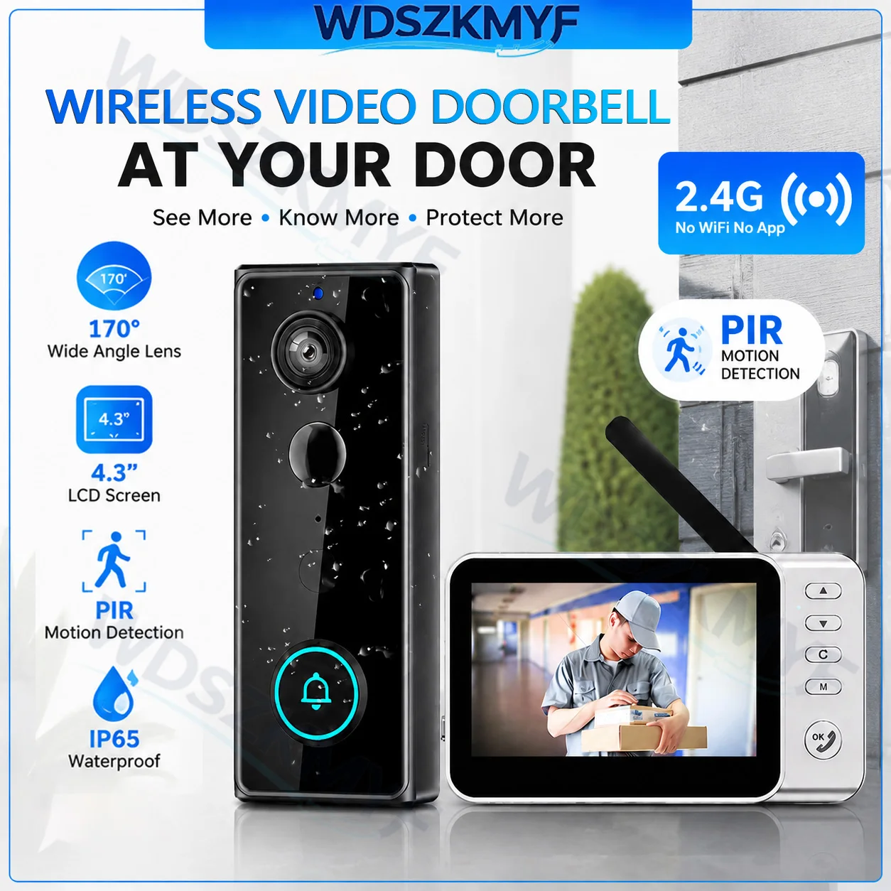 Home Security Wireless Cameras - New Waterproof Wireless Doorbell Camera 4.3in