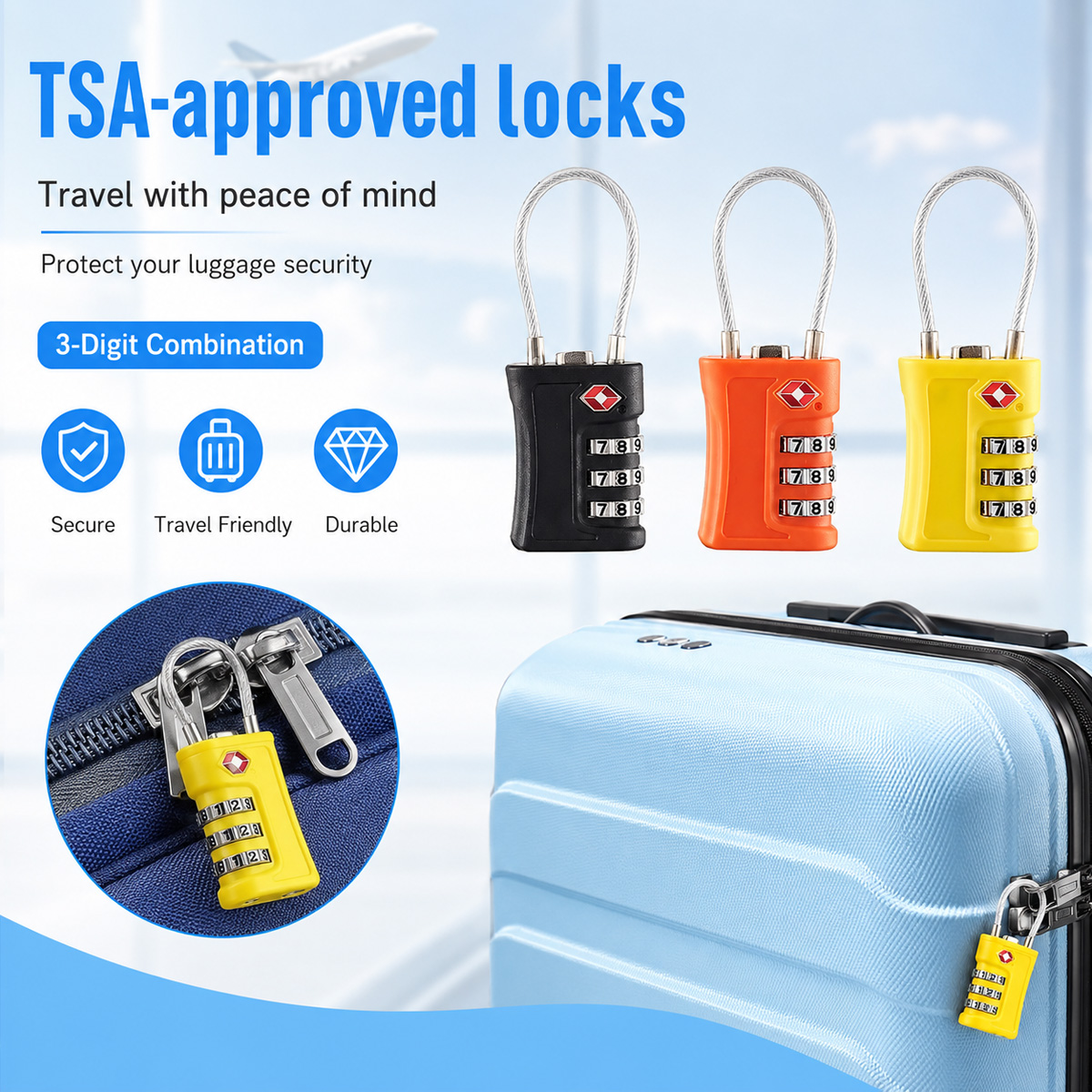 TSA Approved Luggage Lock 3 Di - đánh giá và giá Home Security Adt